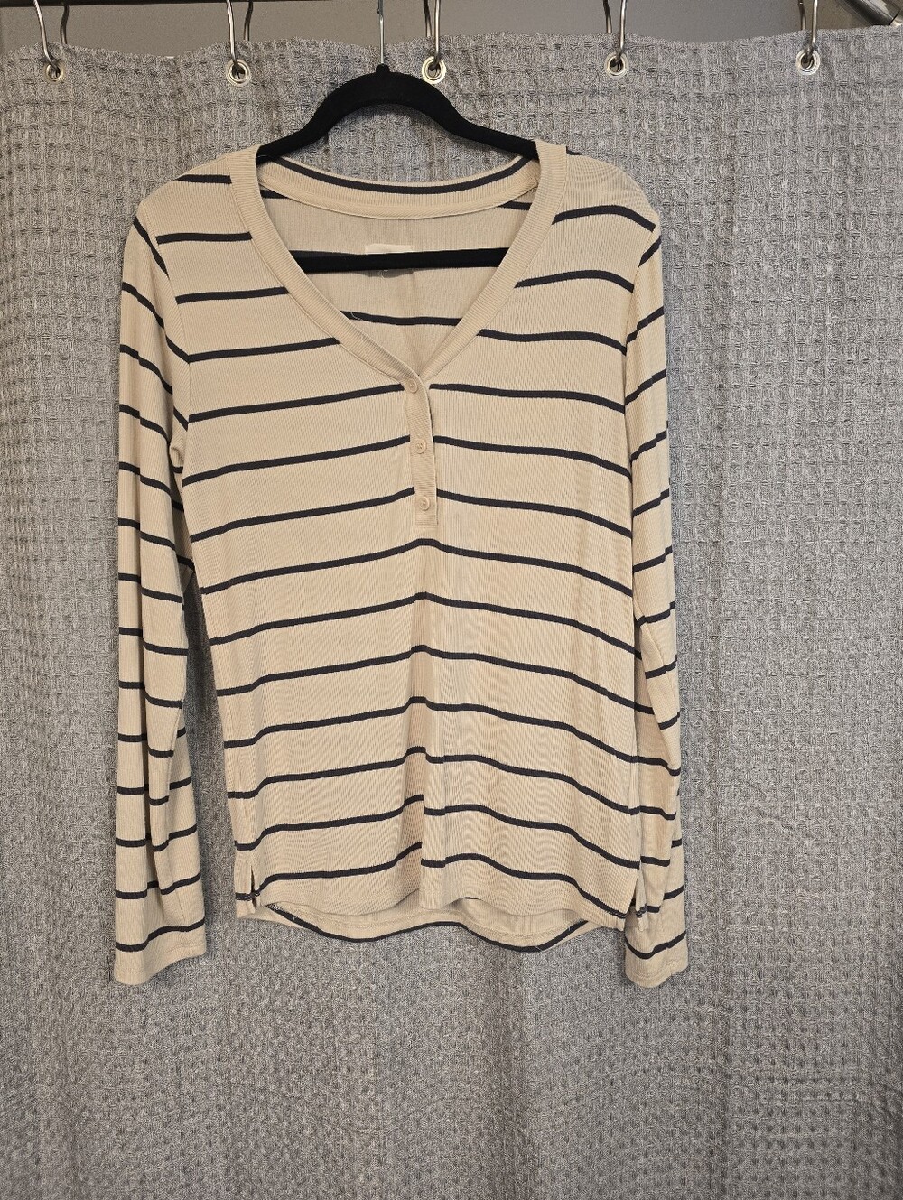 Thread & Supply Striped Long-Sleeve Top in Cream and Dark Green